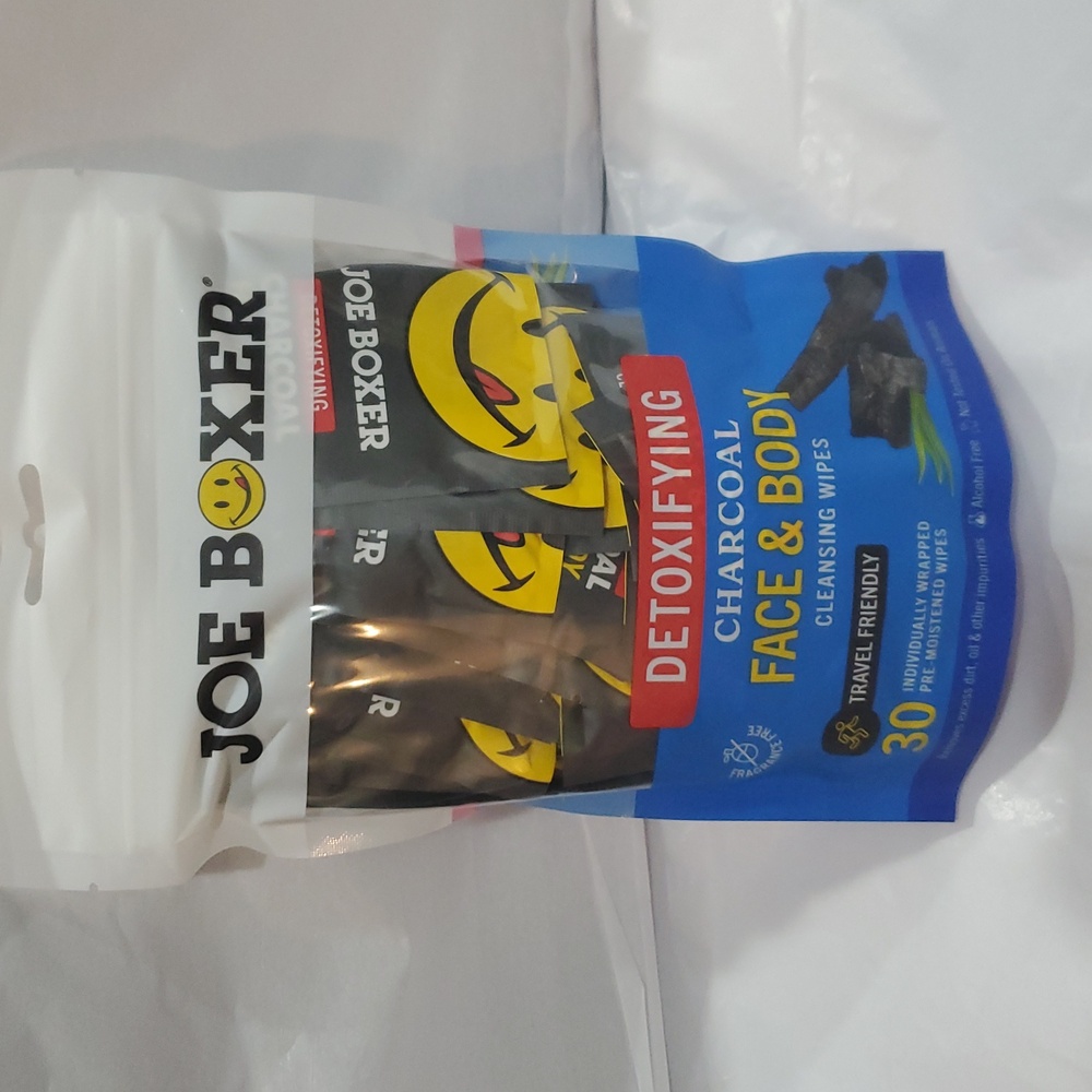 Joe Boxer detoxifting charcoal face and body 60 individually wrapped wipes new‎